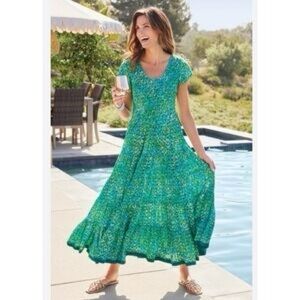 Soft Surroundings Green Blue Midi Dress